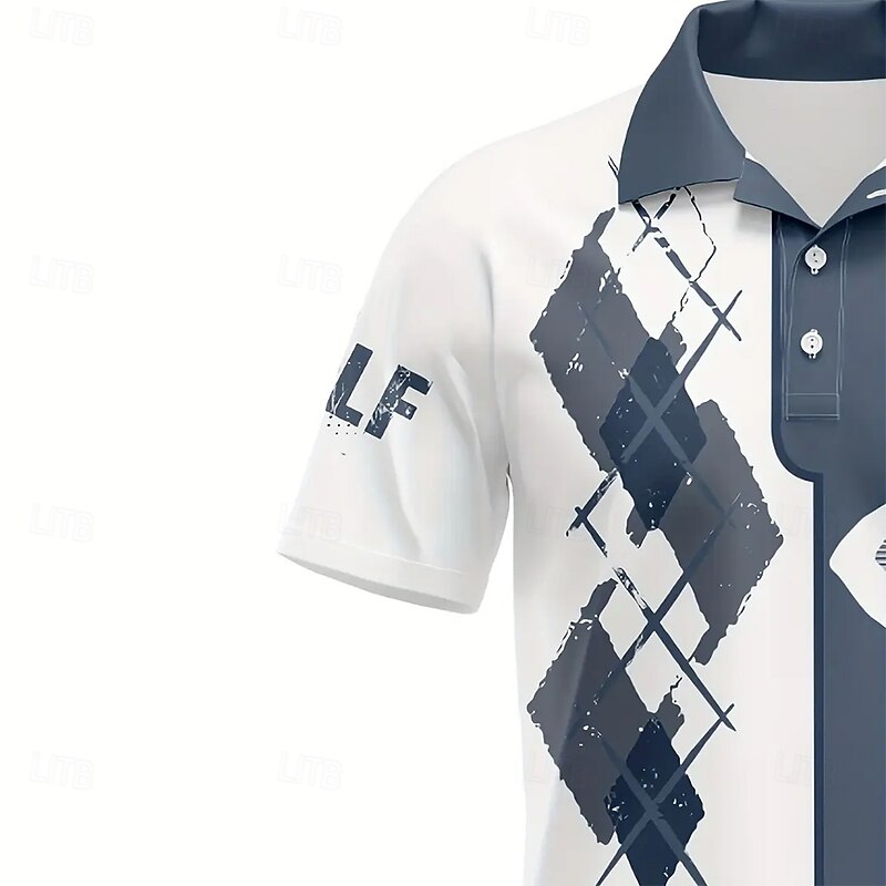 Men's Graphic Text Sports Polo Shirts Short Sleeve Polo Shirts Collared Shirts Casual Outdoor Athleisure 3D Print Summer Blue3