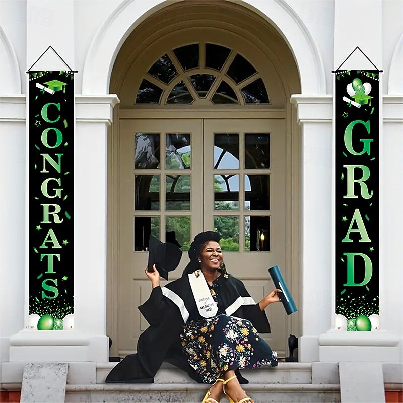 Graduation Decorations Class of 2025 Congrats Grad Banner Hanging Flags Porch Sign, 2025 Graduation Decorations Party Supplies for Any School Indoor/Outdoor Decor2