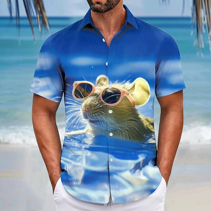 Men's Animal Funny Capybara Shirt Summer Hawaiian Shirt Button Up Shirt Short Sleeve Hawaiian Resort Vacation Holiday Beach Wear Summer Spring Turndown 3D Print Collared Shirts Blue Green2