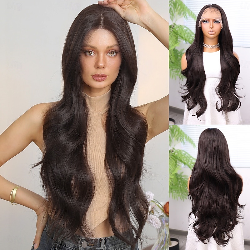 Synthetic Lace Wig Body Wave Style 30 inch Brown Middle Part 13x6 Lace Front Wig Women's Wig Dark Brown / Light Brown