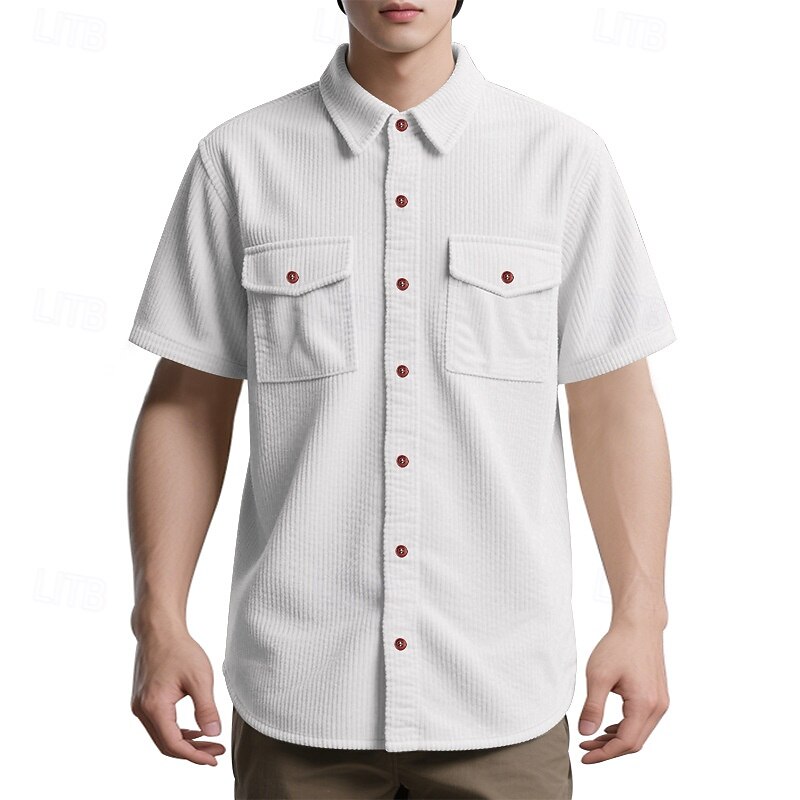 Men's Shirt Summer Shirt Casual Shirt Beach Shirt Button Up Shirt Black White Yellow Navy Blue Brown Short Sleeve Plain Lapel Vacation Hawaiian Front Pocket Clothing Apparel Polyester Fashion Casual4