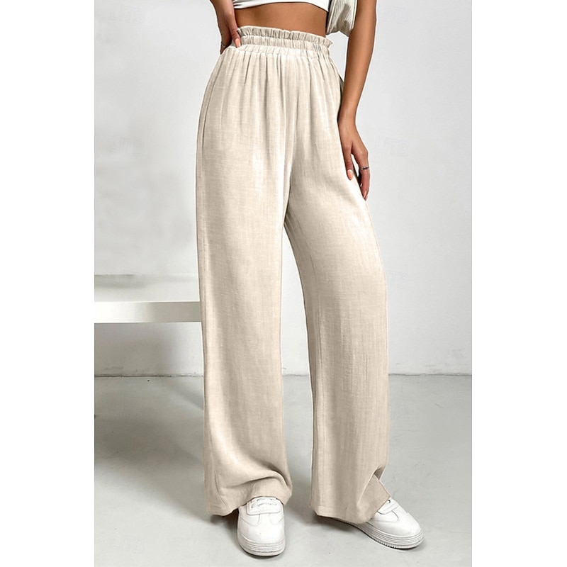 Women's Cotton Linen Pants Slacks Fashion Streetwear Full Length Natural Plain Elastic Waist Outdoor Comfortable Outdoor Weekend Apricot Black Orange Green Summer Regular Fit