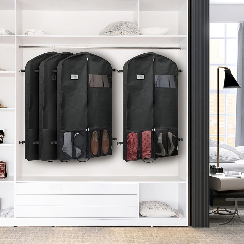 Garment Bag with Mesh Pocket,Heavy Duty Non-Woven  Breathable Travel Clothes Cover for Dresses, Suits, Coats, Dustproof Hanging Storage Bag for Closet or Luggage3