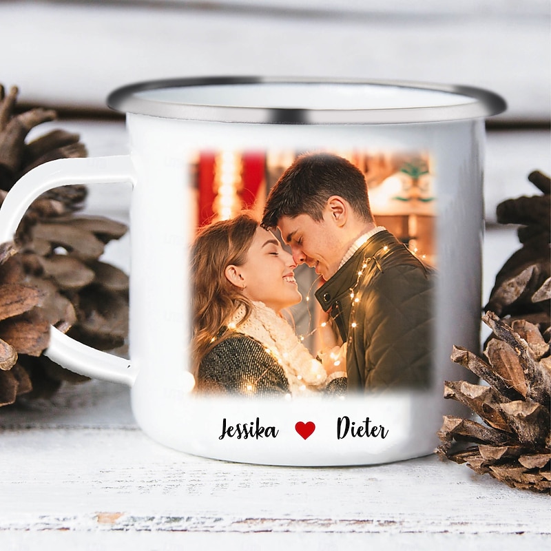 Personalized Photo Enamel Mug Custom Best Gift for Couple, Customizable with Photo and Name, Perfect for Daily Use, Unique Valentine's Day Gift, Ideal Christmas Gift for Lovers, Family, and Friends4