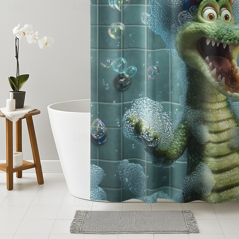 Shower Curtain with Hooks 180cm*180cm(70"*70") Polyester Washable Waterproof Pattern Bathroom Bathtub Decor Animal Crocodile4