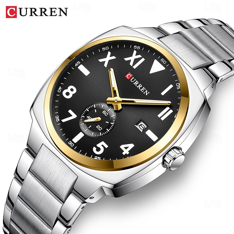 CURREN Men's Quartz Watch, Luxury Large Dial Business Wristwatch, Luminous Calendar, Waterproof Stainless Steel