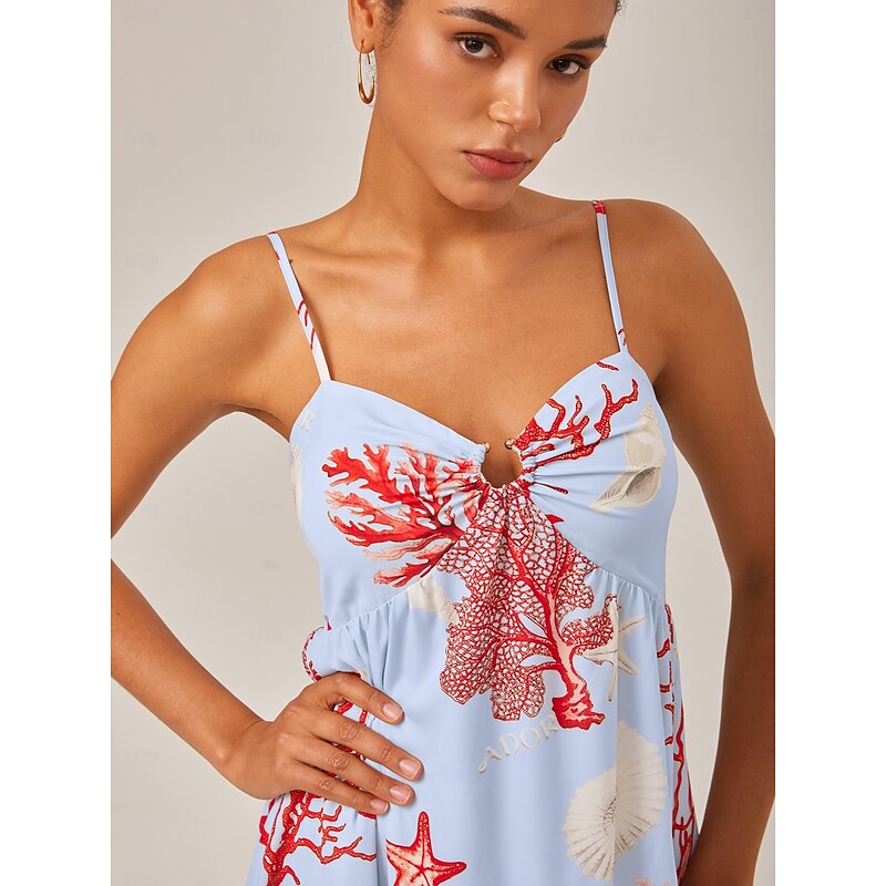 Red Ocean-Themed Vacation Cami Dress3