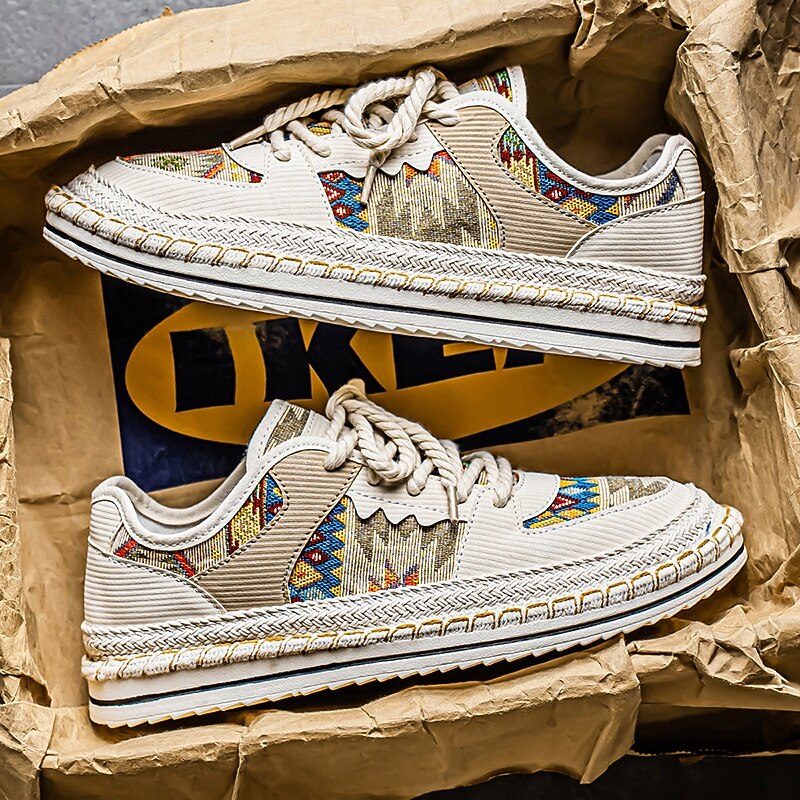 Men's Beige and Multi-Color Walking Shoes with Woven Design – Trendy Sneakers for Casual and Vacation Wear3