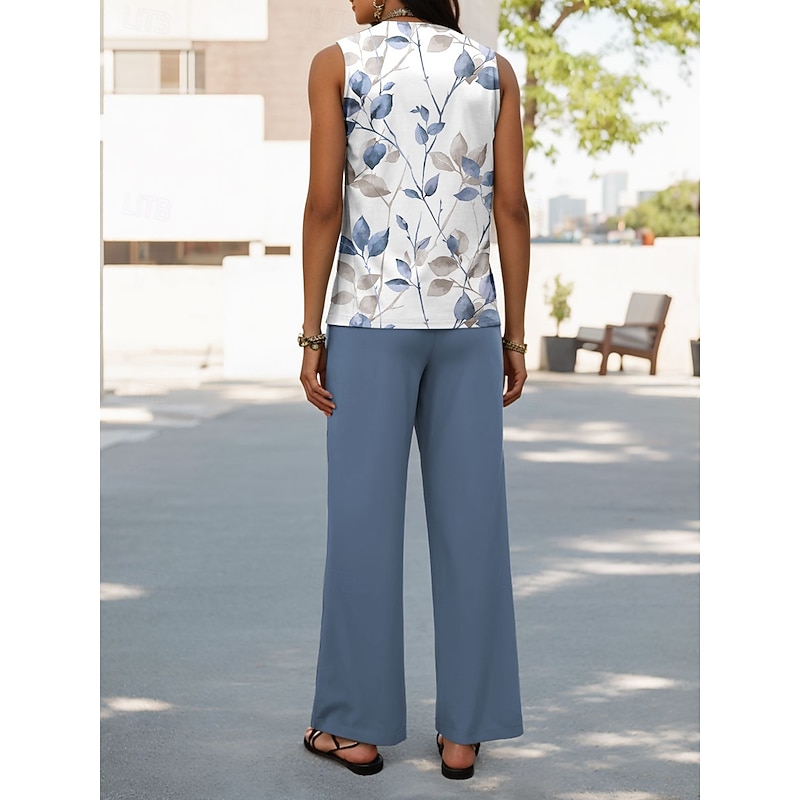 Women's Pants Sets Vacation Daily  Sleeveless U Neck Floral Graphic Casual Daily Blue Purple Green Summer Regular Fit2