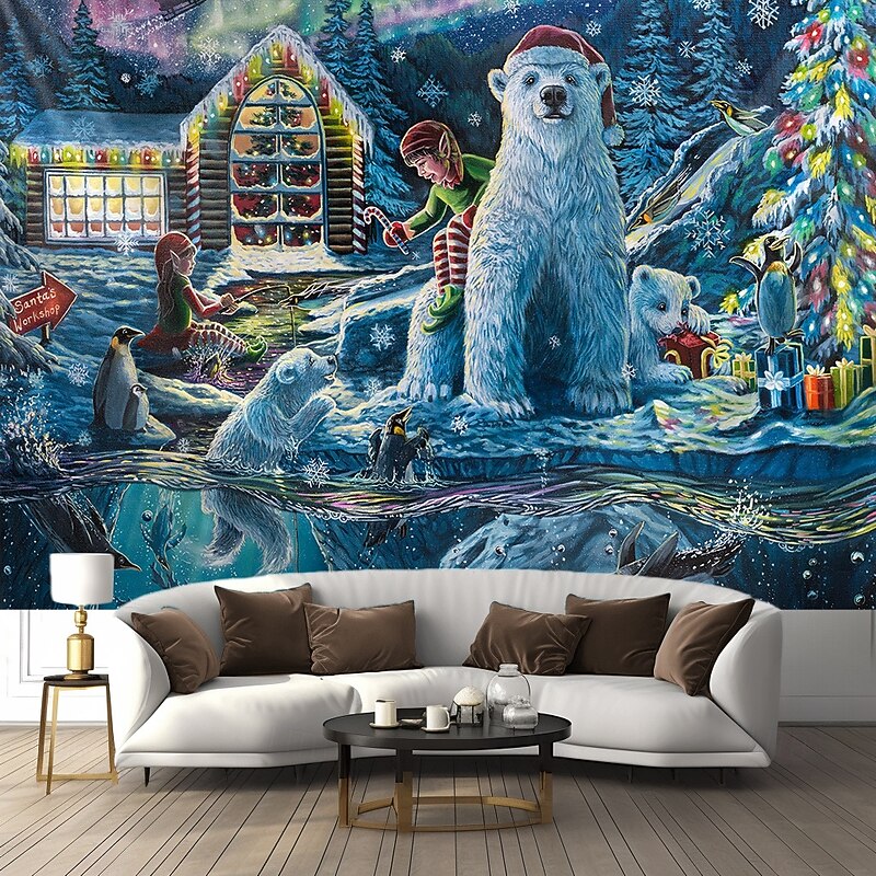 Dakota Daetwiler Hanging Tapestry Wall Art Large Tapestry Mural Decor Photograph Backdrop Blanket Curtain Home Bedroom Living Room Decoration "Christmas Eve at the Workshop" - by Dakota Daetwiler2