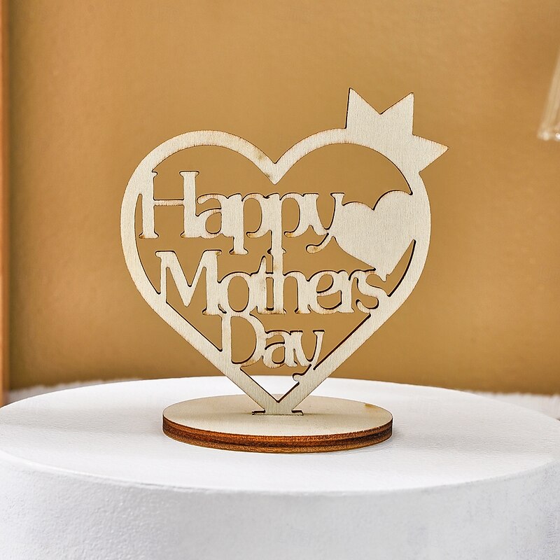 Father's Day Mother's Day Wooden Heart Crown Decor Gift, Best Dad Mom Cutout Letter Ornament, Modern Tabletop Decoration for Parent Celebration or Home Display4