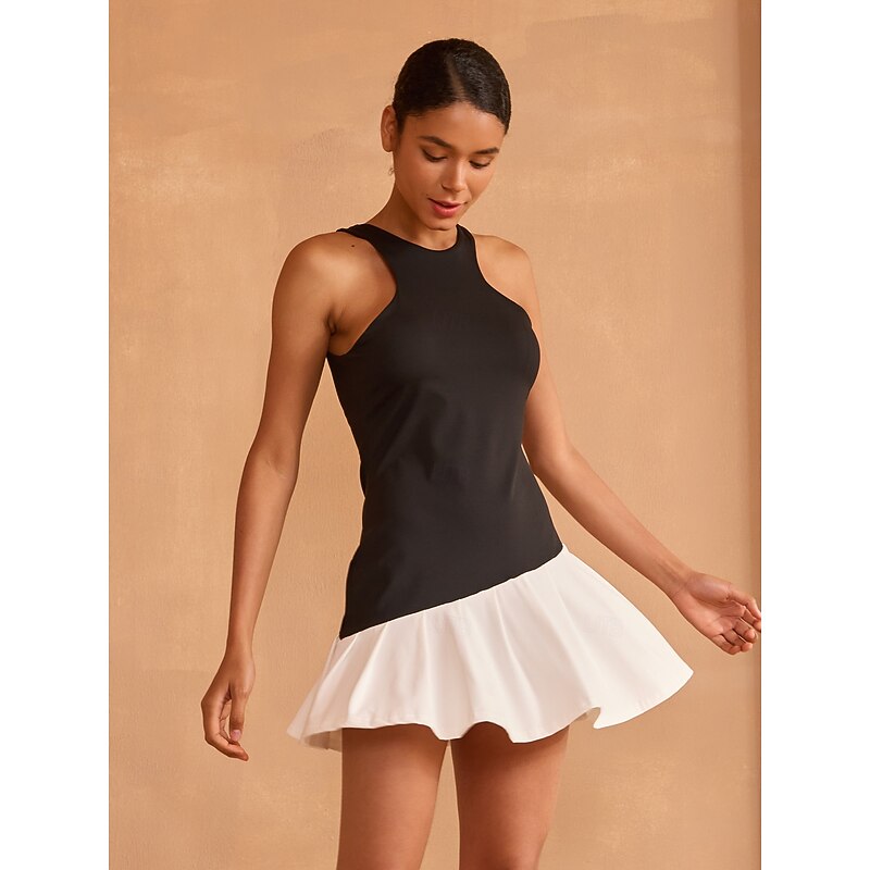 Women's Pickleball Tennis Dress Contrast Black White Sporty Dress