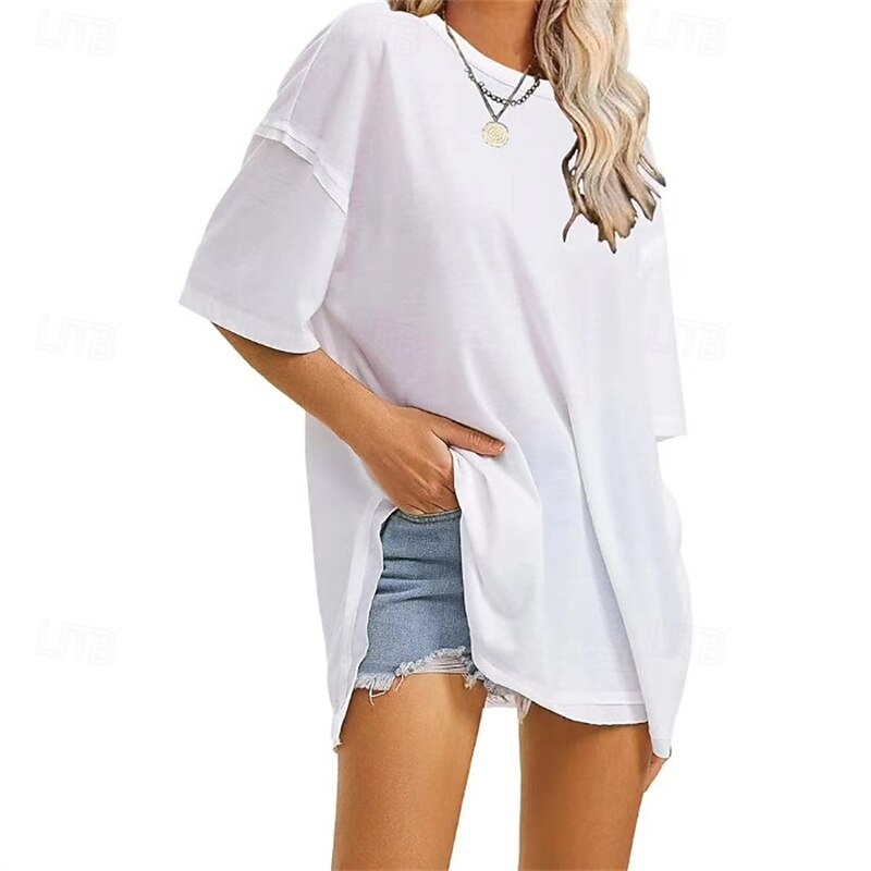 Women's T Shirt Plain Fashion Modern Short Sleeve Crew Neck Regular Tops Daily Black White Pink Summer4