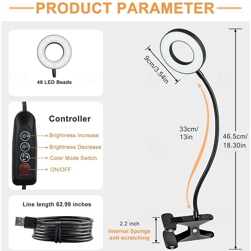LED Desk Lamp Reading Lamp Night Light Dimmable USB Reading Light with Clamp Flexible Gooseneck Book Light for Bed Headboard Craft Computer2
