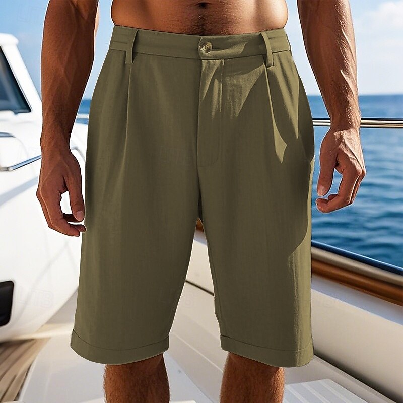 Men's Shorts Linen Shorts Summer Shorts Beach Shorts Pocket Shirred Plain Comfort Breathable Short Vacation Holiday Beach Hawaiian Boho Black White4