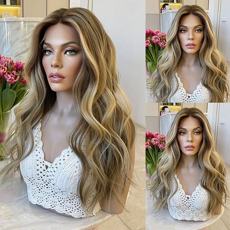 Remy Human Hair 5x5 Closure 13x4 Lace Front Wig Free Part Brazilian Hair Wavy Blonde Wig 130% 150% Density Ombre Hair Highlighted / Balayage Hair Natural Hairline Glueless Pre-Plucked For Women Long