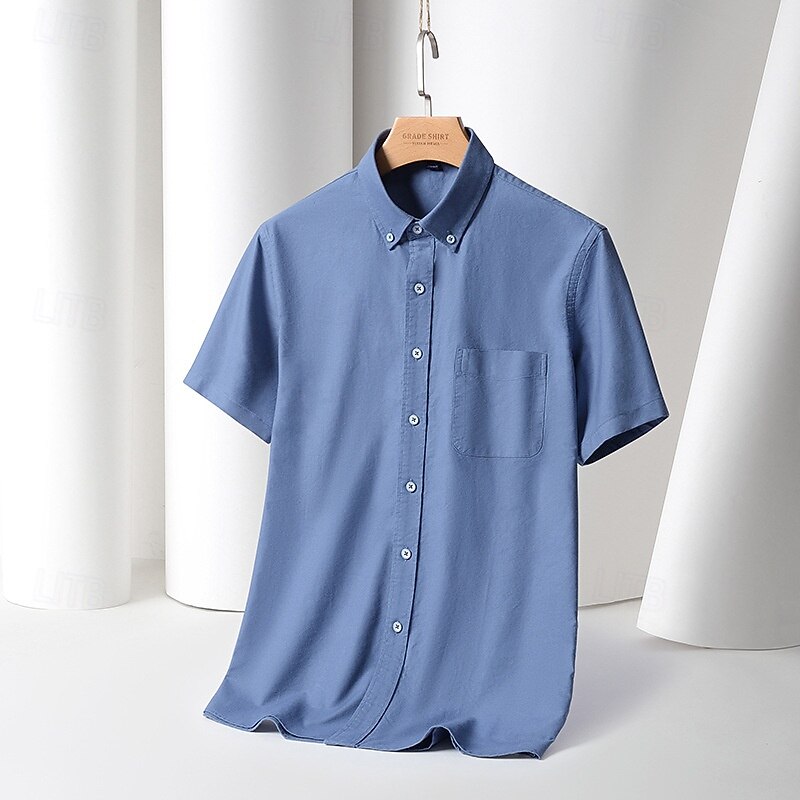 Men's Shirt Summer Shirt Casual Shirt Beach Shirt Button Up Shirt Black Blue Gray Short Sleeve Plain Lapel Vacation Hawaiian Pocket Clothing Apparel 100% Cotton Fashion Casual Comfortable3