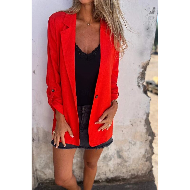 Women's Blouse Plain Modern Casual Long Sleeve Shirt Collar Regular Tops Daily Holiday Buttons Pocket Black Red Summer2