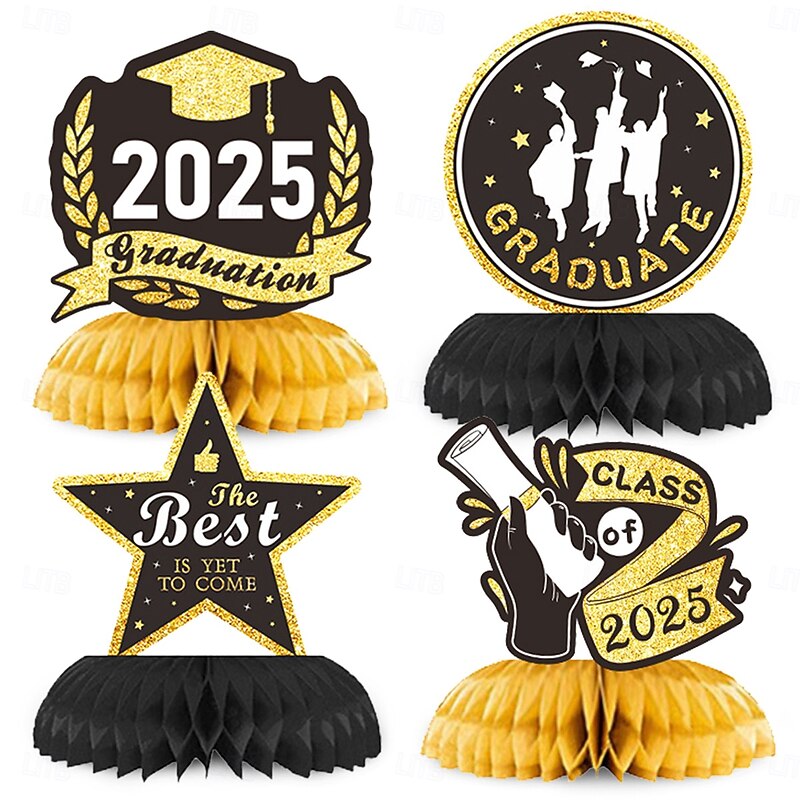 8PCS Graduation Decorations Class of 2025 Congrats Grad Table Centerpieces Graduation Honeycomb Centerpieces Grad Party Centerpieces 2025 Graduation Decorations for Party