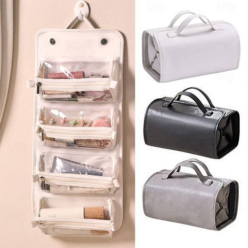 Leather Travel Cosmetic Bag Large Capacity Portable Women Makeup Case Waterproof Toiletry Makeup Organizer Storage Bag Foldable 4 In 1 Travel Toiletry Bag Cosmetics Storage Bag