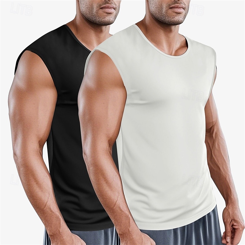 Men's Tank Top Vest Top Undershirt Sleeveless Shirt Sleeveless Crew Neck Summer Plain Fashion Designer Basic 2 Piece Vacation Street Going out Black+Green Red+Black Black White Top Tee for Men4