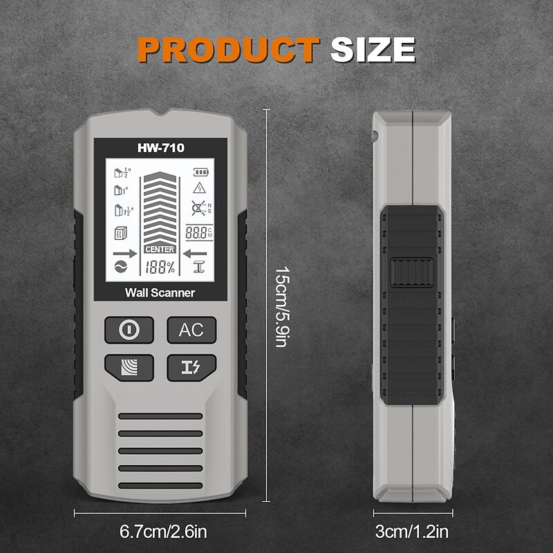 Multifunctional Handheld Metal & Wall Detector, 5 in 1 Stud Finder Scanner, Portable Wire Pipe Power Scanner, LCD Display, Suitable for Detecting Metal, Cables, Wood4
