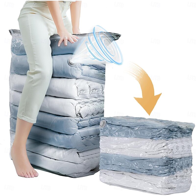 4 Pack Vacuum Storage Bags, Jumbo Cube Large Vacuum Seal Bags for Bedding, Comforters, Blankets, Clothing, Closet Space Saving, Clear