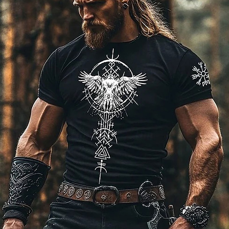 Men's Viking T Shirt Short Sleeve T shirt 3D Print Crew Neck Shirt Fashion Daily Basic Street Casual Daily Black 1 Black Black 2 Summer Spring All Seasons Clothing Apparel S M L XL XXL XXXL