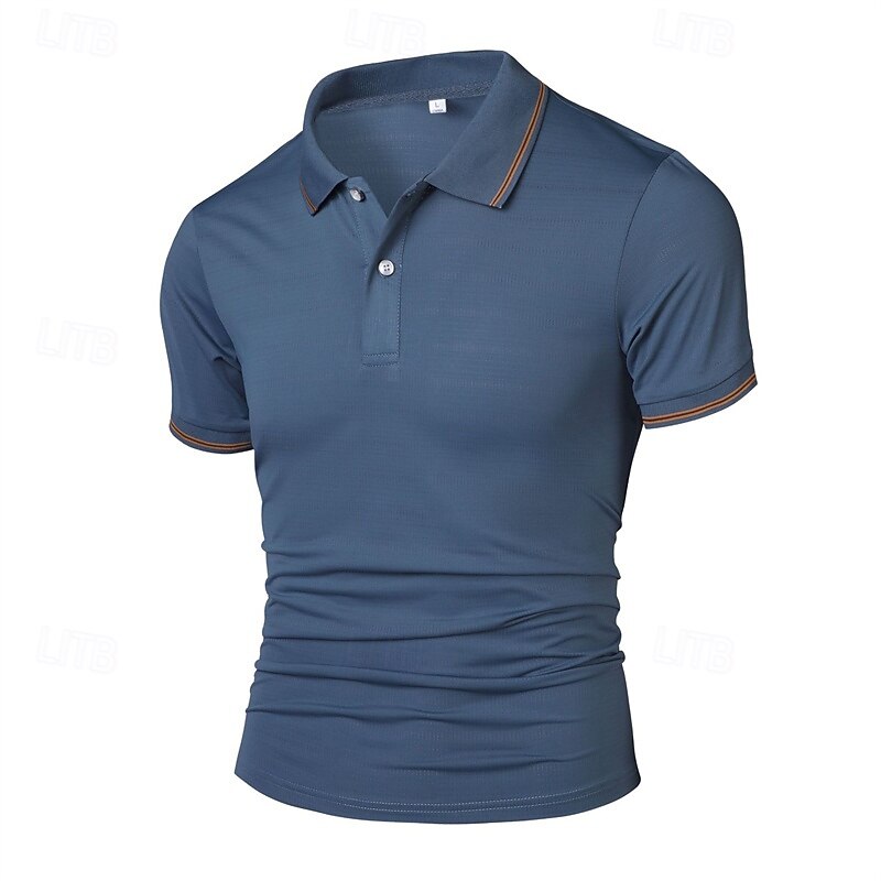 Men's Golf Shirt Golf Polos Shirts Work Casual Lapel Short Sleeve Basic Modern Plain Patchwork Buttons Summer Regular Fit Lake blue Black White Navy Blue Golf Shirt