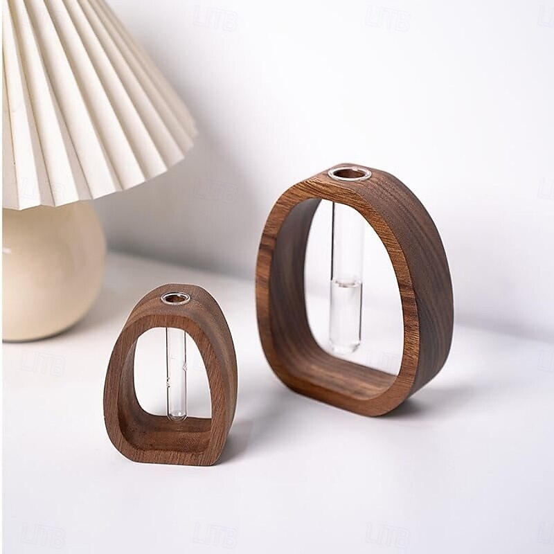 Solid Wood Glass Vase, Hydroponic Test Tube Planter, Minimalist Flower Holder, Natural Wood Frame, Modern Home Decor, Tabletop Plant Propagation Station, Small & Large Sizes4