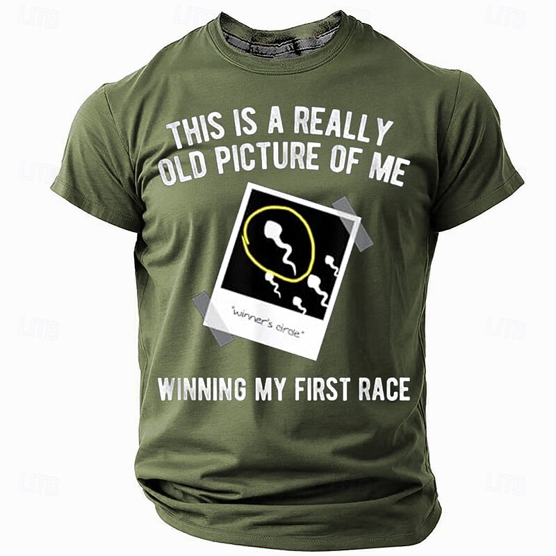 Men's Funny Graphic T-Shirt: 'Winning My First Race' Conception Sperm Humor Tee2