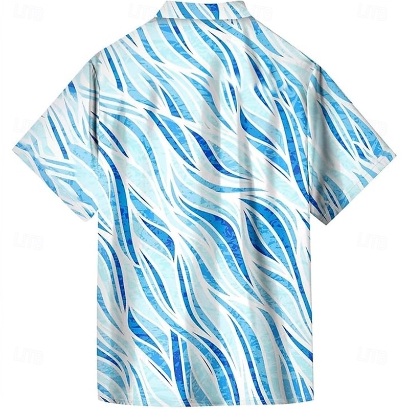 Men's Geometric Waves Gradient Color Shirt Summer Shirt Button Up Shirt Short Sleeve Fashion Casual Outdoor Vacation Dailywear Summer Spring Turndown 3D Print Collared Shirts Blue2