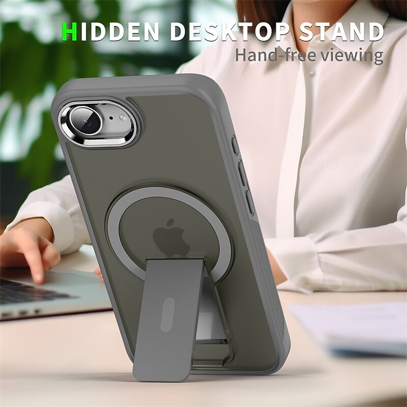 Phone Case For iPhone 17 Pro Max 17 Air 16 15 14 Pro Max Plus 16e 13 12 11 Pro Max Back Cover Magnetic Adsorption with Stand Holder Translucent Magnetic PC3