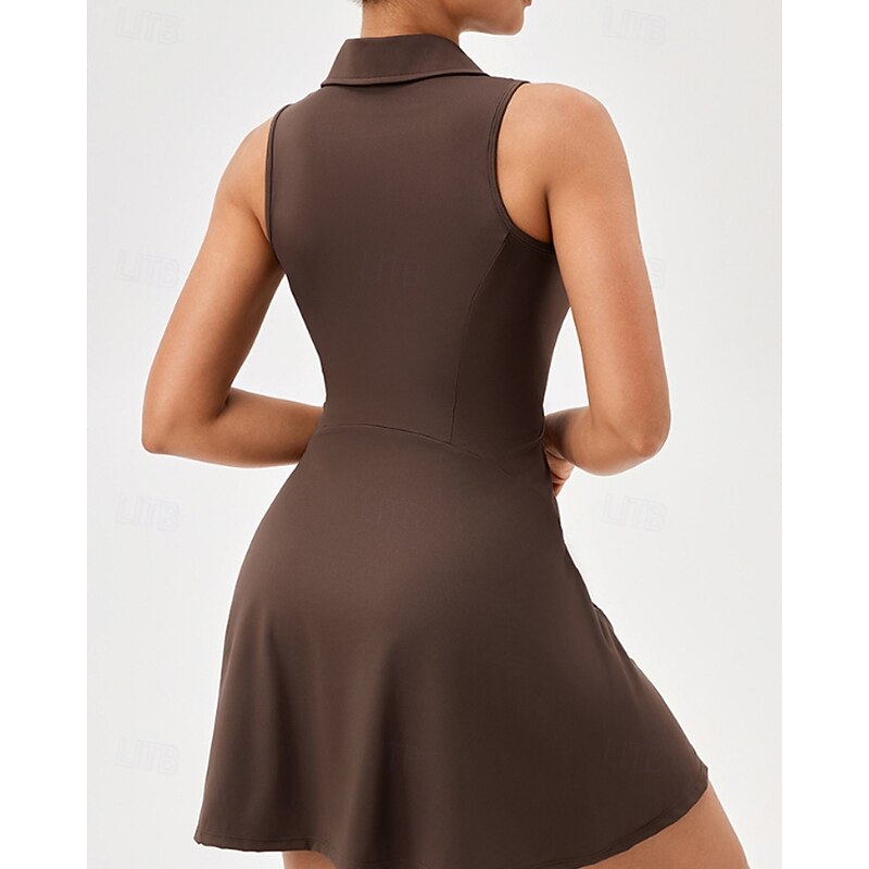 Women's Patchwork Solid Colored Tennis Dress Sports Dress Sleeveless Zipper Quick Dry Breathable Tennis Golf Pickleball Zip Collar Dress Tank Back Black White Purple Tennis Clothing4