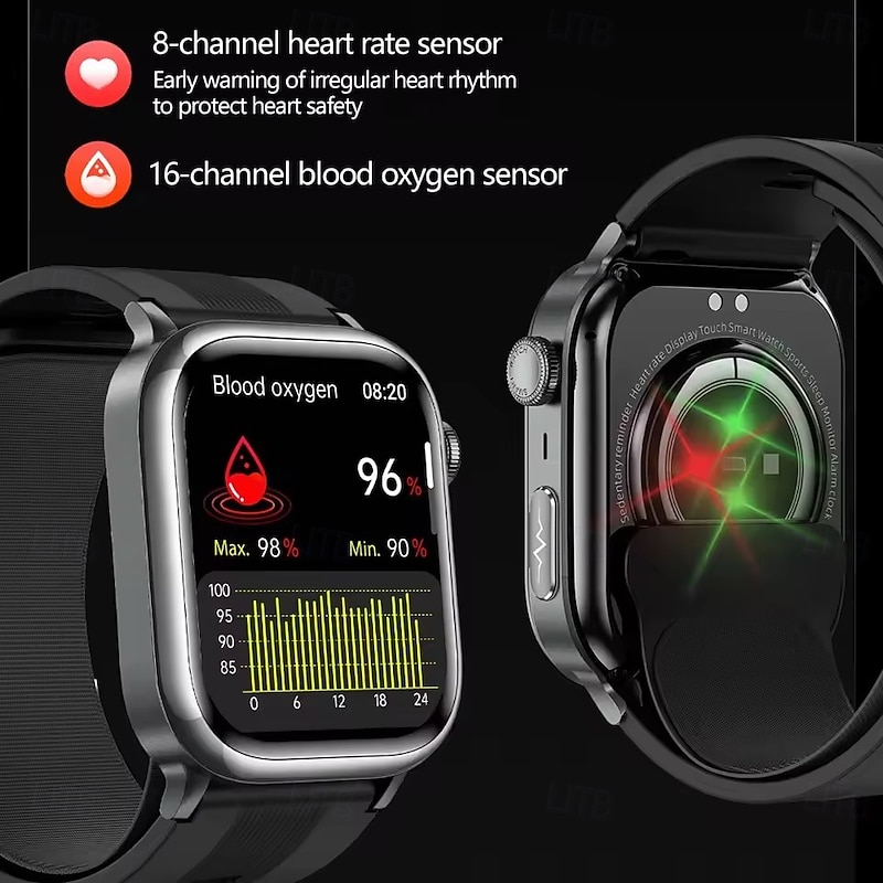 tk66 Smart Watch 2.06 inch Smartwatch Fitness Running Watch Bluetooth ECG+PPG Temperature Monitoring Pedometer Compatible with Android iOS Women Men Step Tracker IP 67 49mm Watch Case3