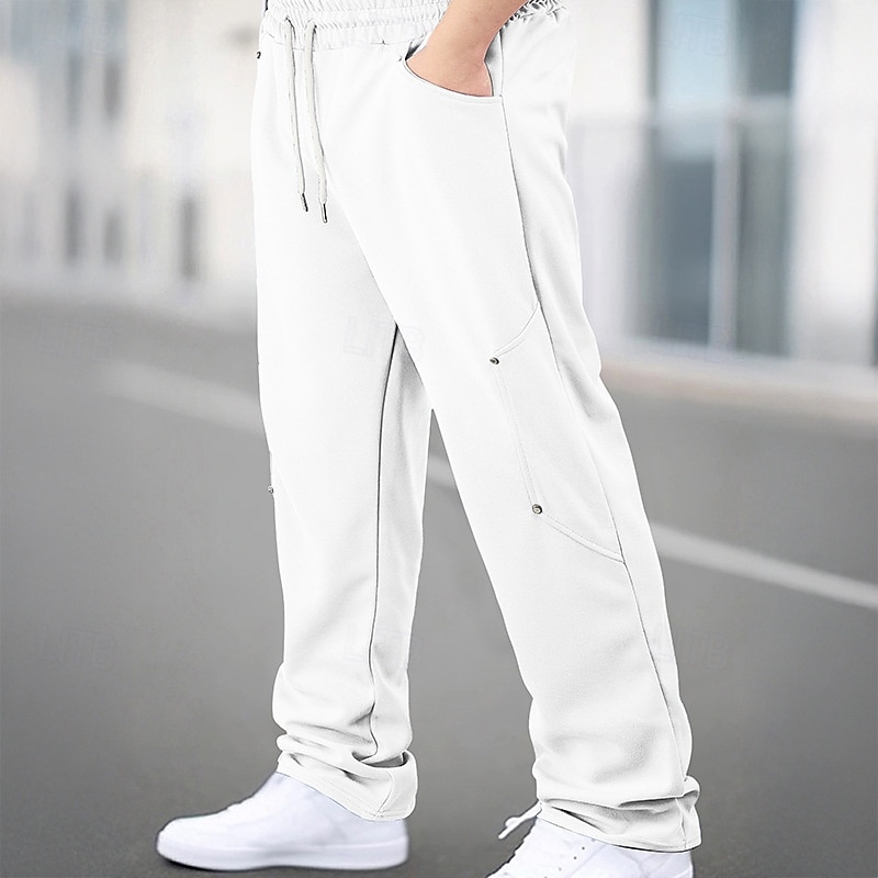 Men's Athletic Pants Sweatpants Trousers Pocket Drawstring Elastic Waist Plain Comfort Sports Outdoor Daily Fashion Casual Black White Micro-elastic
