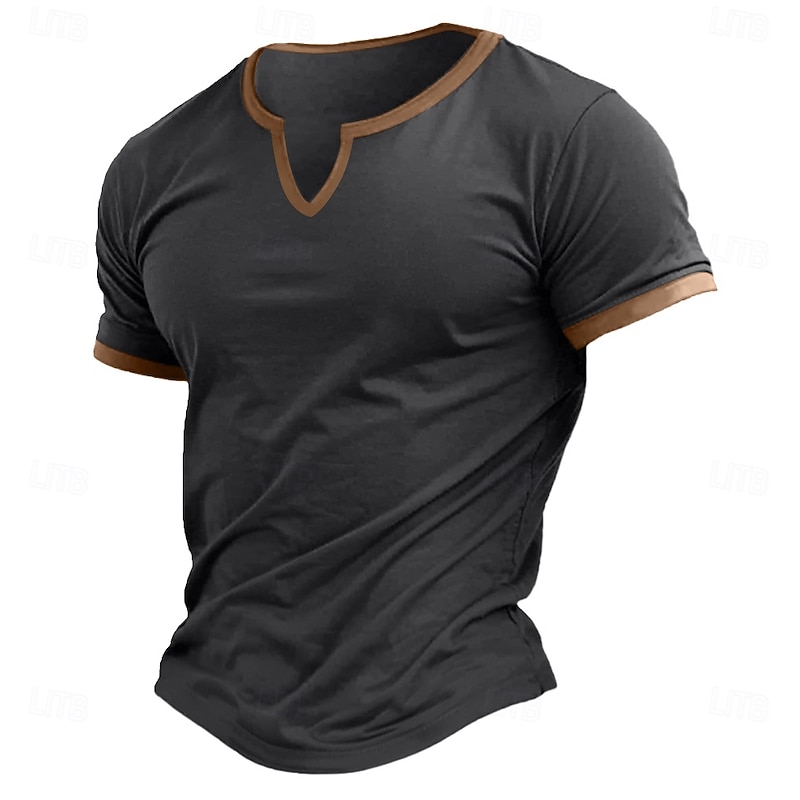 Men's T Shirt Tee Top Short Sleeve Short Sleeves V Neck Notched Summer Color Block Fashion Designer Basic Classic Style Vacation Street Going out White Black Navy Blue Top Tee for Men2