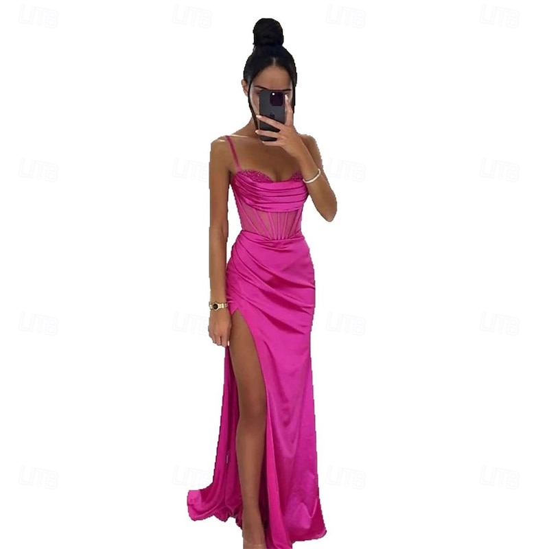 Mermaid / Trumpet Prom Dresses Party Dress Wedding Wedding Guest Floor Length Sleeveless Spaghetti Strap Polyester Backless with Slit3