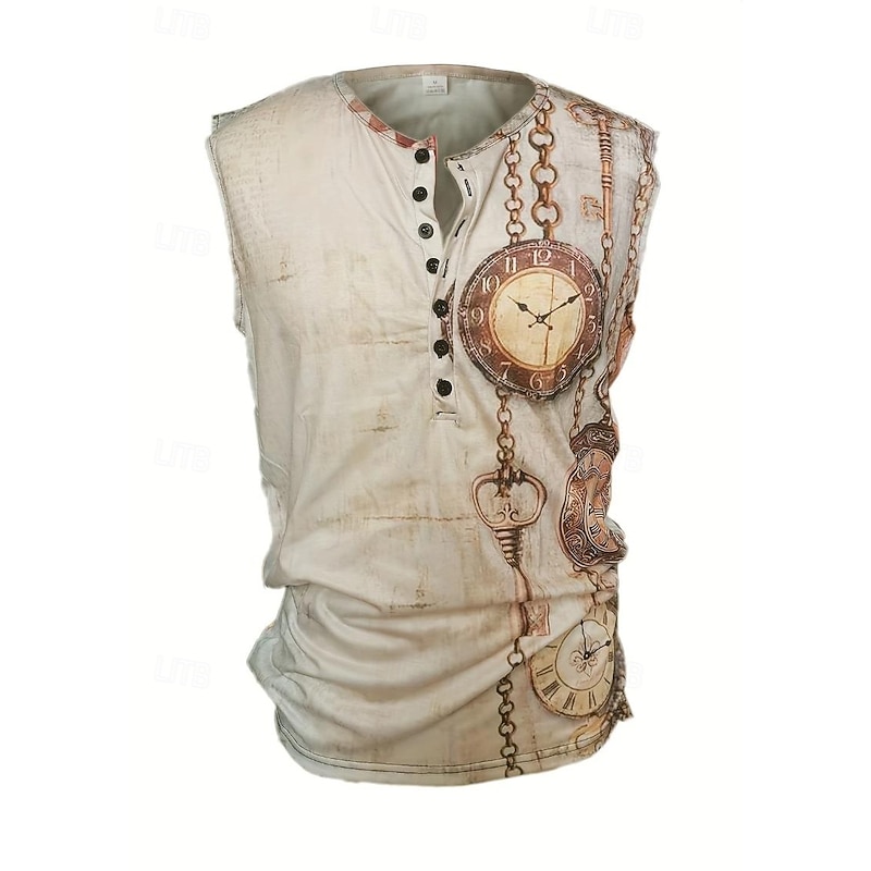 Men's Vintage Tank Top Henley Shirt Sleeveless Vintage Fashion Designer Outdoor Casual Daily Summer Spring &  Fall Khaki Henley Henley T-Shirt2
