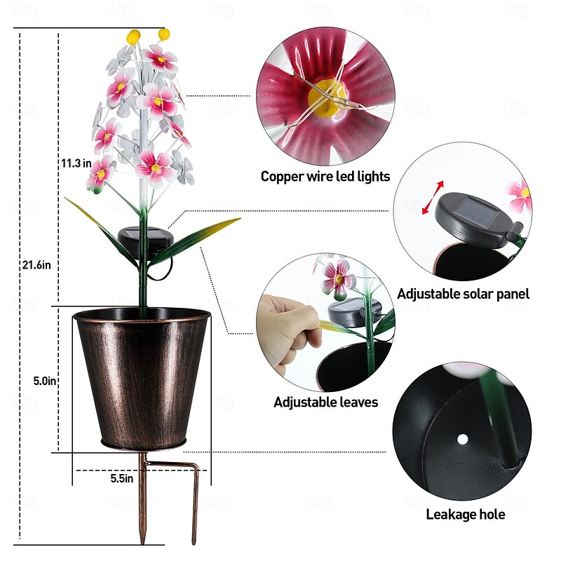 1 Pc Outdoor Solar Flower Lights Ground Light With Flower Pot, Courtyard Garden Lights , Lawn Path, Landscape Light, Atmosphere Decoration Light4