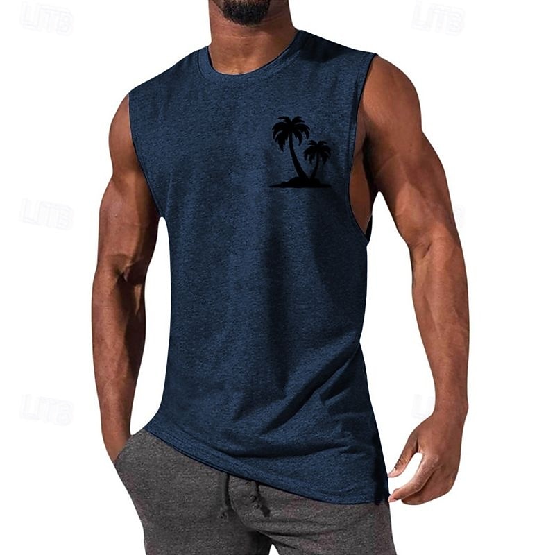 Men's Tank Top Vest Top Undershirt Sleeveless Shirt Sleeveless Crew Neck Summer Coconut Tree Fashion Designer Basic Print Vacation Street Going out Black White Navy Blue Top Tee for Men4