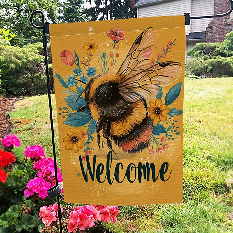 Summer Bees Garden Flag 12 x 18 Inch Yard Patio Flags, Small Garden Flags for Outside, Outdoor Flags, Holiday Garden Flags