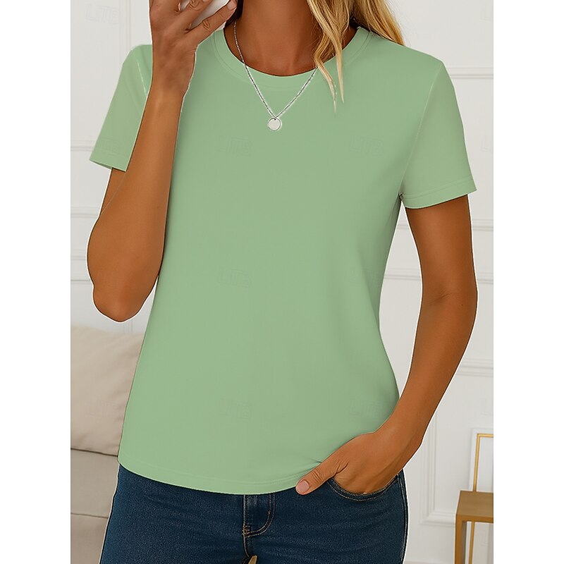 Women's T Shirt Solid Color Vintage Stylish Basic Short Sleeve Crew Neck Round Neck Regular Tops Daily Print White Light Green Gray Light Blue Summer Spring2
