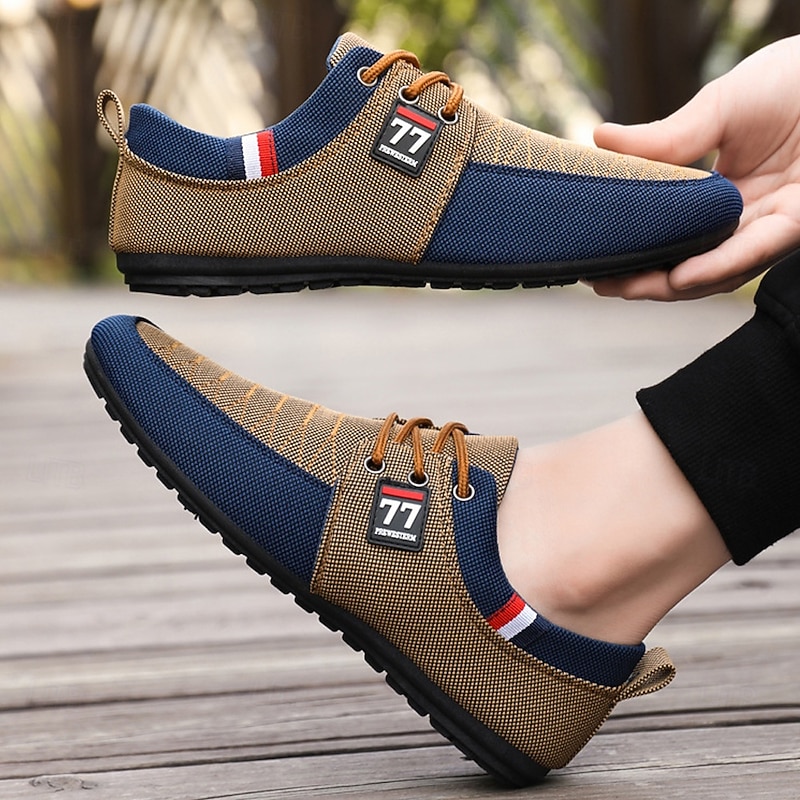 Men's Casual Two-Tone Knit Sneakers – Breathable Nylon Lace-Up Sports Shoes for Everyday Wear4