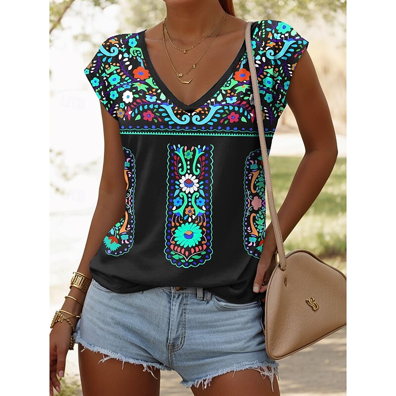 Women's Camisole Tank Top Floral Graphic Paisley Vintage Casual Sleeveless V Neck Regular Tops Daily Print Red Blue Purple Summer Spring2