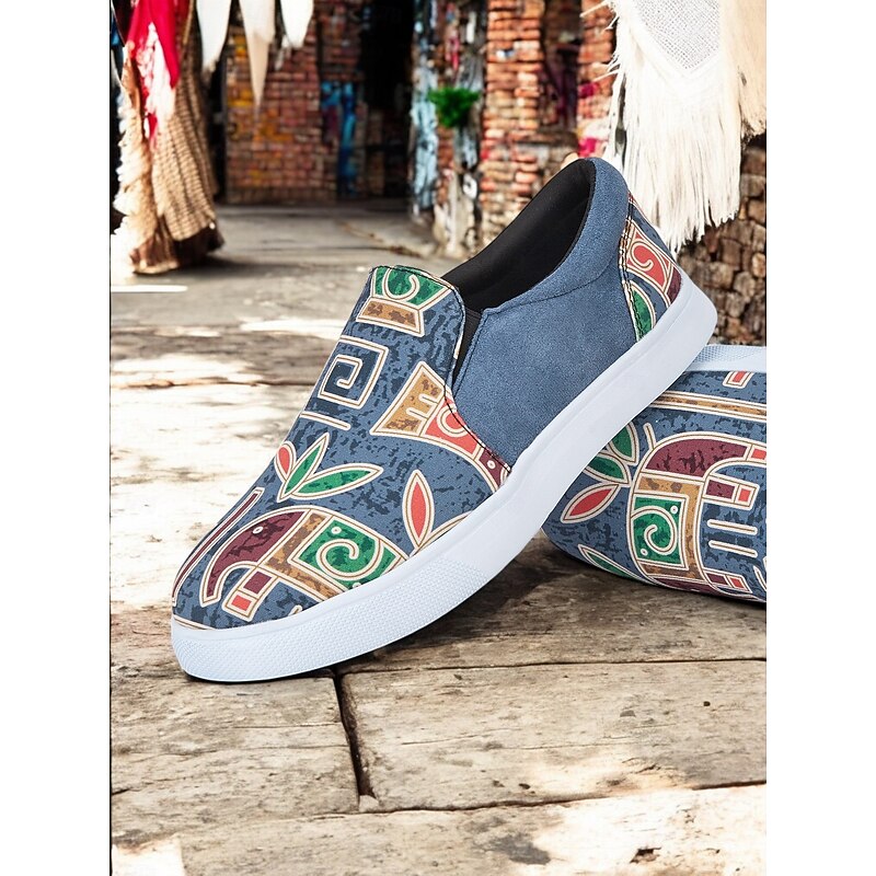 Women's Slip-On Tribal Print Canvas Sneakers – Comfortable Street Style Casual Shoes for Walking, Shopping & Festivals3