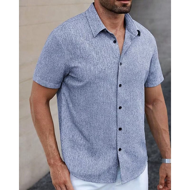 Men's Shirt Summer Shirt Casual Shirt Beach Shirt Button Up Shirt Blue Green Deep Blue khaki Beige Short Sleeve Plain Lapel Vacation Hawaiian Clothing Apparel Polyester Fashion Casual Comfortable4