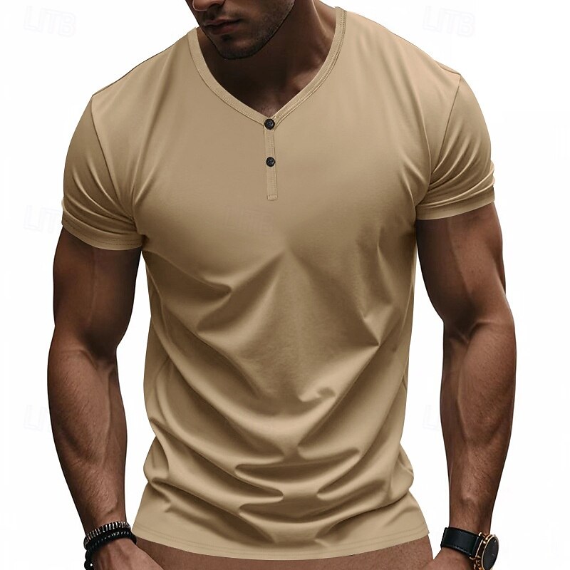 Men's T Shirt Henley Shirt Tee Short Sleeve Shirt Short Sleeve V Neck Summer Plain Fashion Designer Basic Plain Vacation Street Going out claret Black Royal Blue Top Tee for Men4