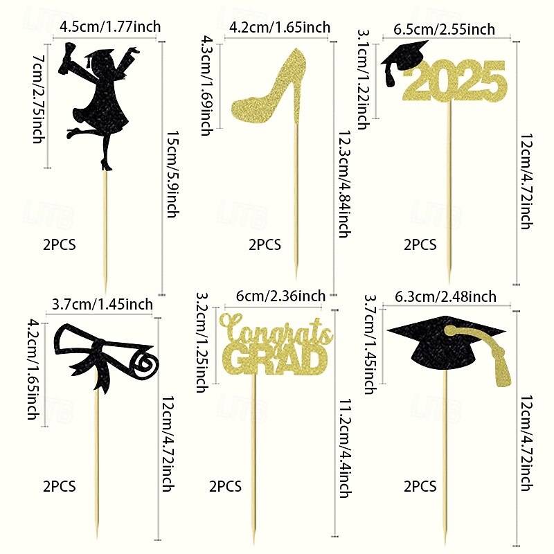 24 Pieces 2025 Graduation Cupcake Toppers 48 PCS Food/Appetizer Picks For Graduation Party Mini Cake Decorations Diploma 2025 Grad Cap Set 24 Pieces3