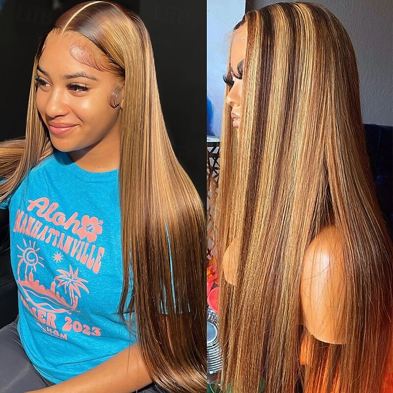 Highlight Human Hair P4/27 13x4 Front Lace Wig Straight Hair 150% Density For Black Women3